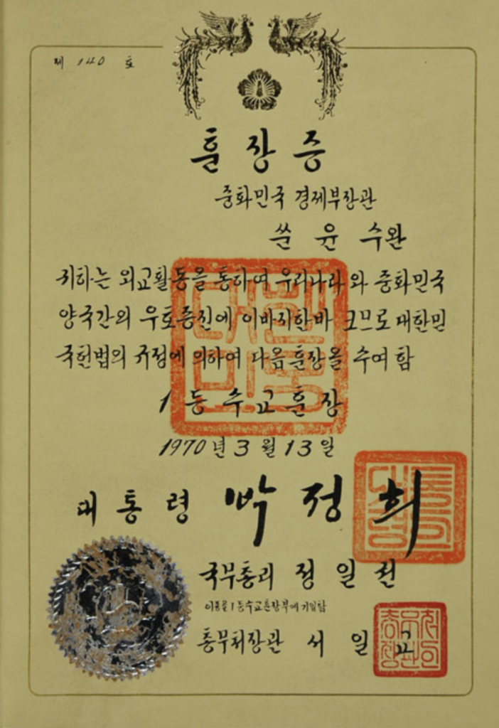 孫運璿經濟部長任內獲韓國總統致贈獎狀應用的字體就是「宮書體」很好的例子來源：財團法人孫運璿學術基金會